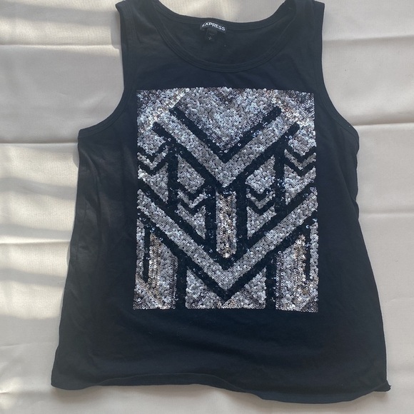 Express Tops - Express Tank Top With Black And Silver Sequin Design